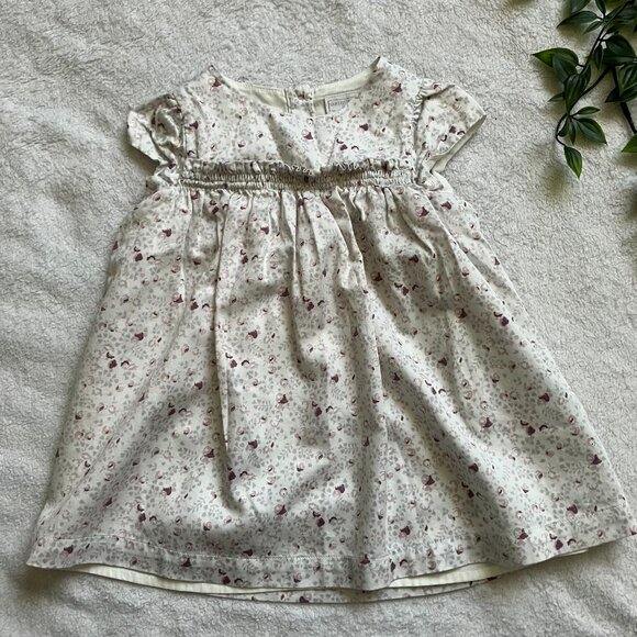 Little White Company 3-6M Cream Floral Smocked Dress GUC Baby Girl - Picture 1 of 16